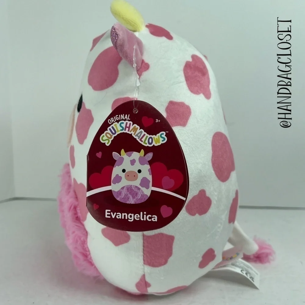 Squishmallow Pink Cow Evangelica Stuffed Animal and Keychain Set